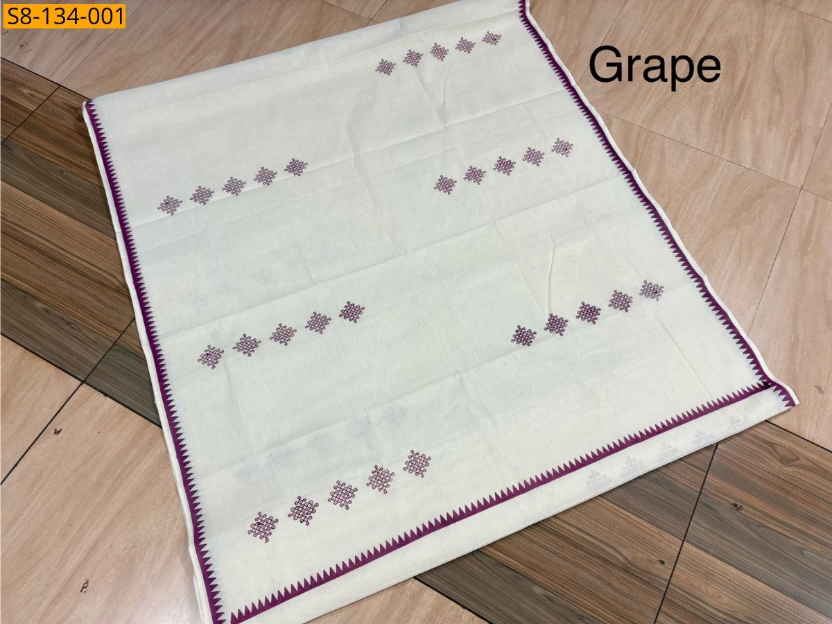 Dark Red Cotton Kolam Printed Saree