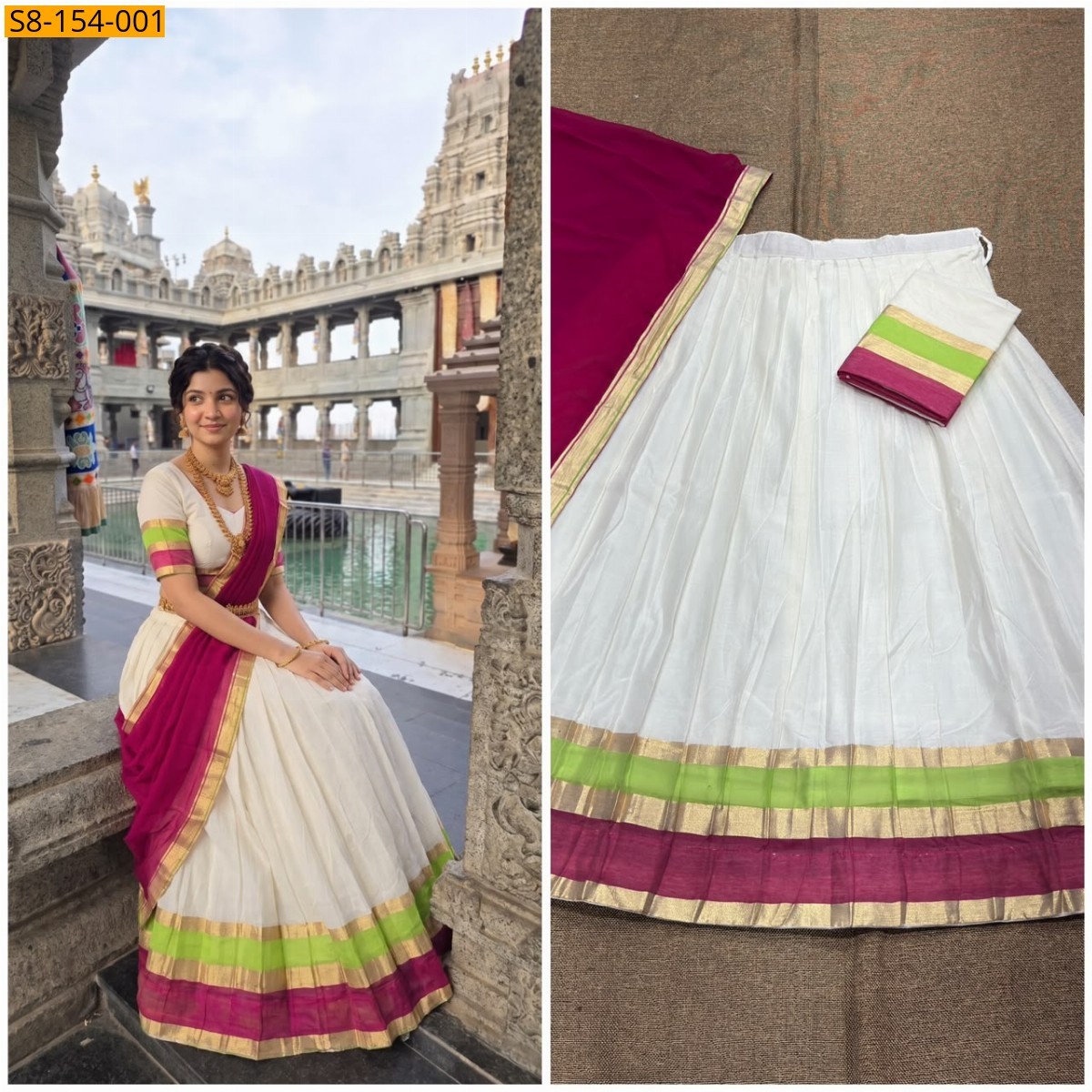 White Fancy Mul Cotton Davani Set