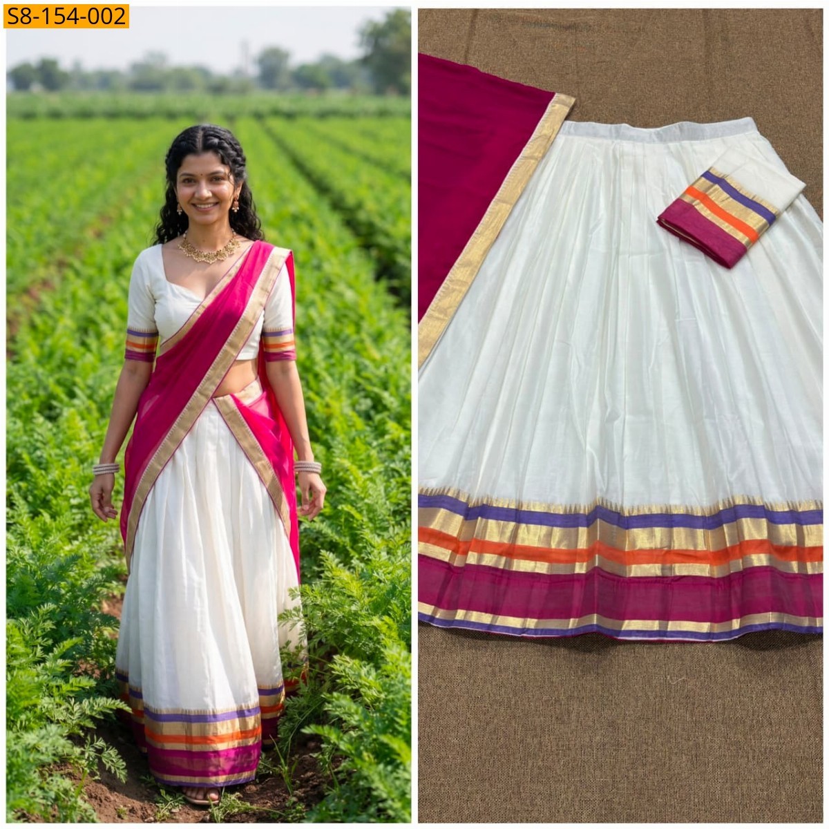 White Fancy Mul Cotton Davani Set