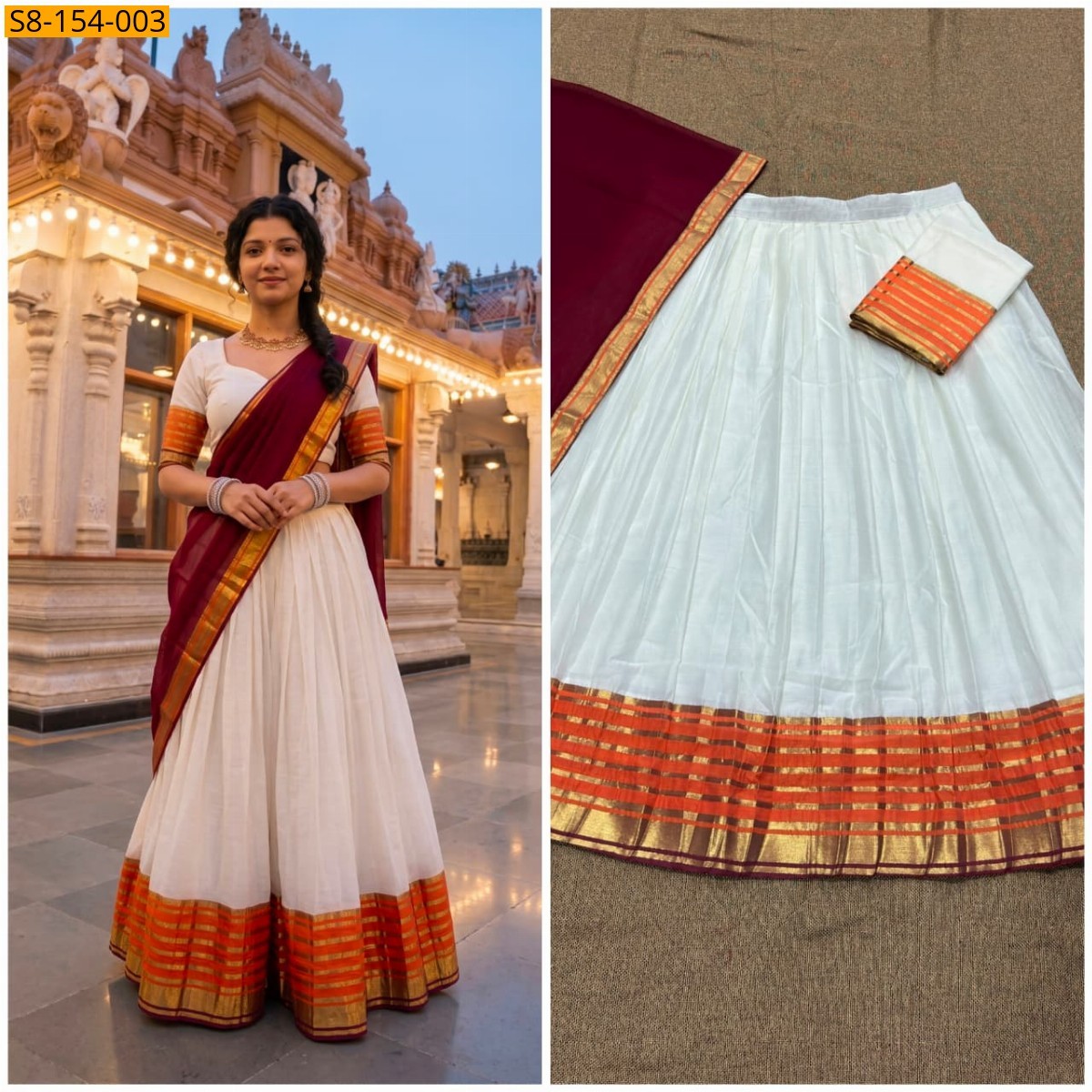 White Fancy Mul Cotton Davani Set