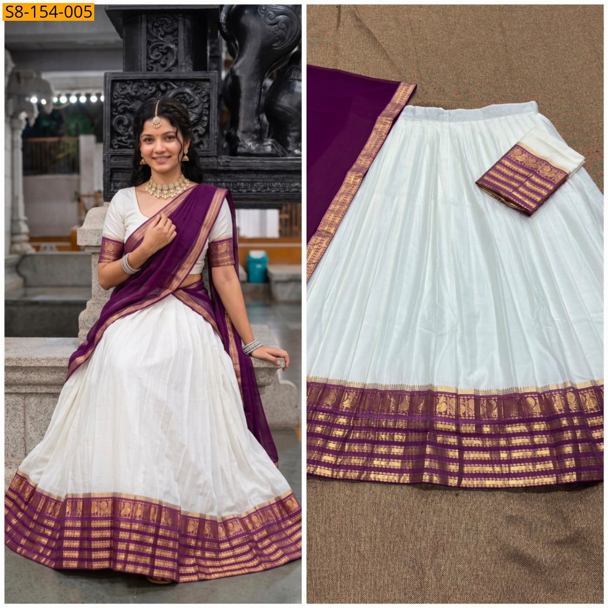 White Fancy Mul Cotton Davani Set