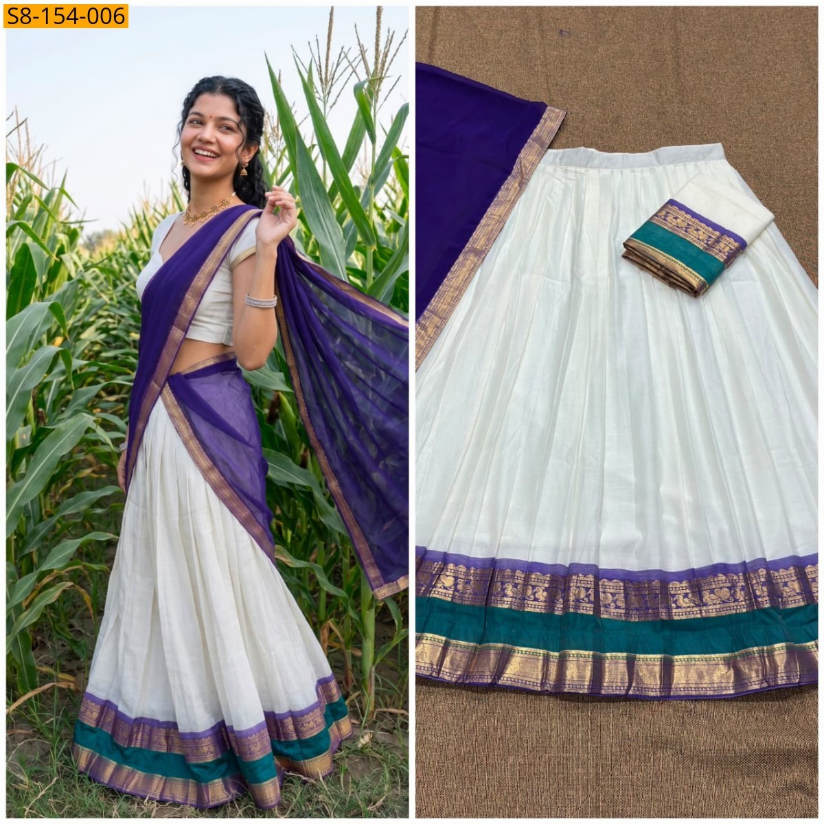 White Fancy Mul Cotton Davani Set