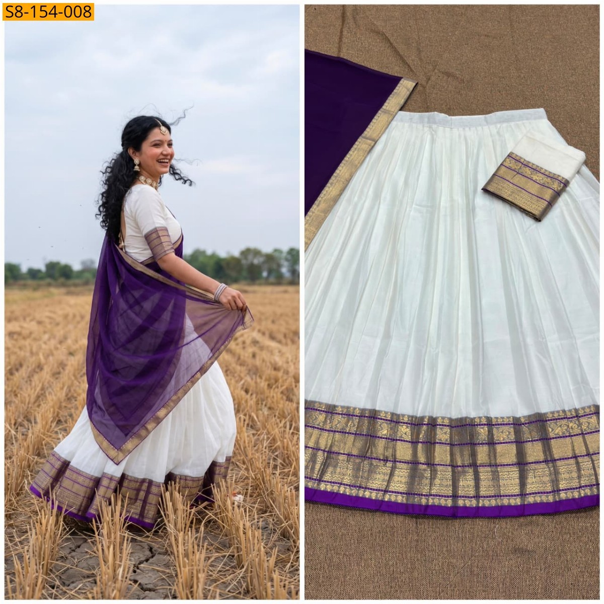 White Fancy Mul Cotton Davani Set