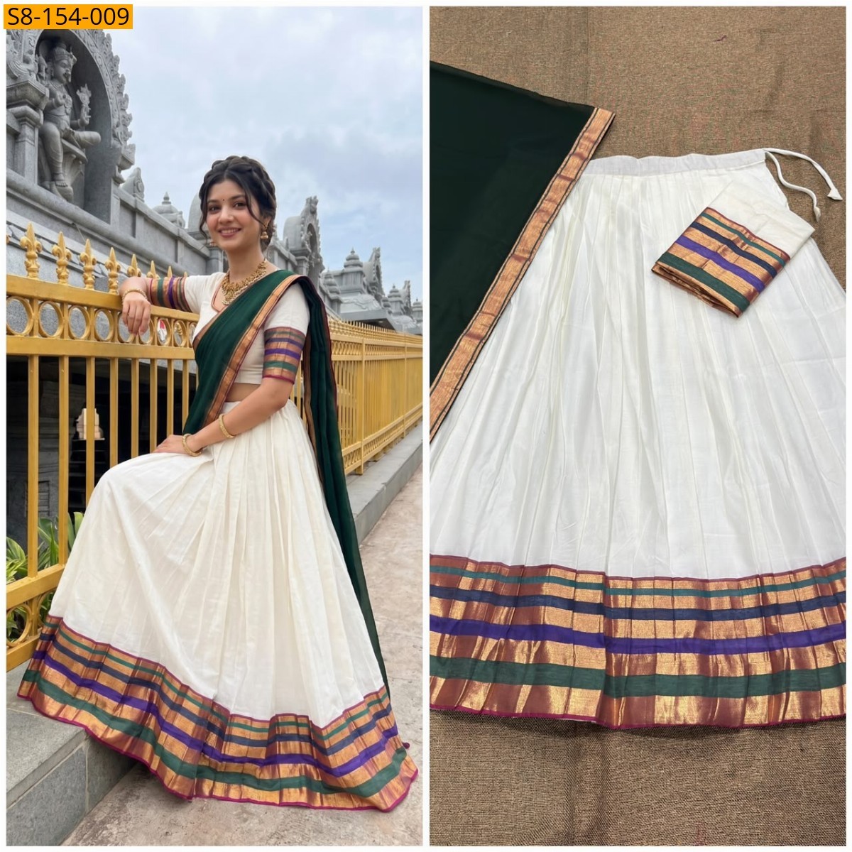 White Fancy Mul Cotton Davani Set