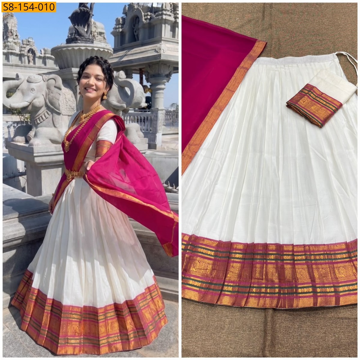 White Fancy Mul Cotton Davani Set