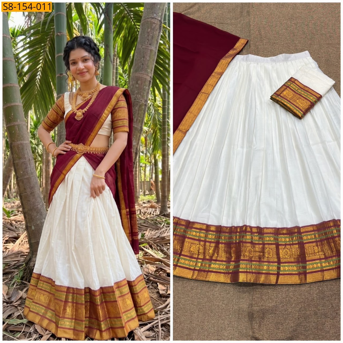 White Fancy Mul Cotton Davani Set
