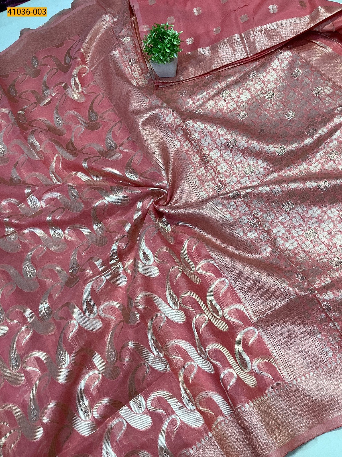Peach Fancy silk cotton jacquard sarees