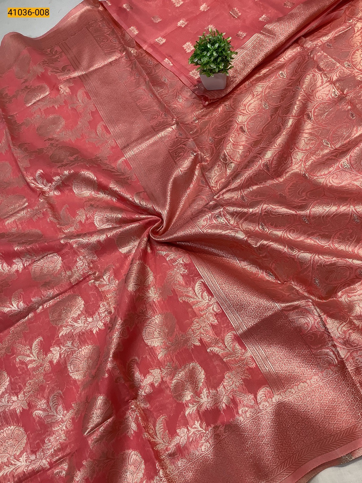 Peach Fancy silk cotton jacquard sarees