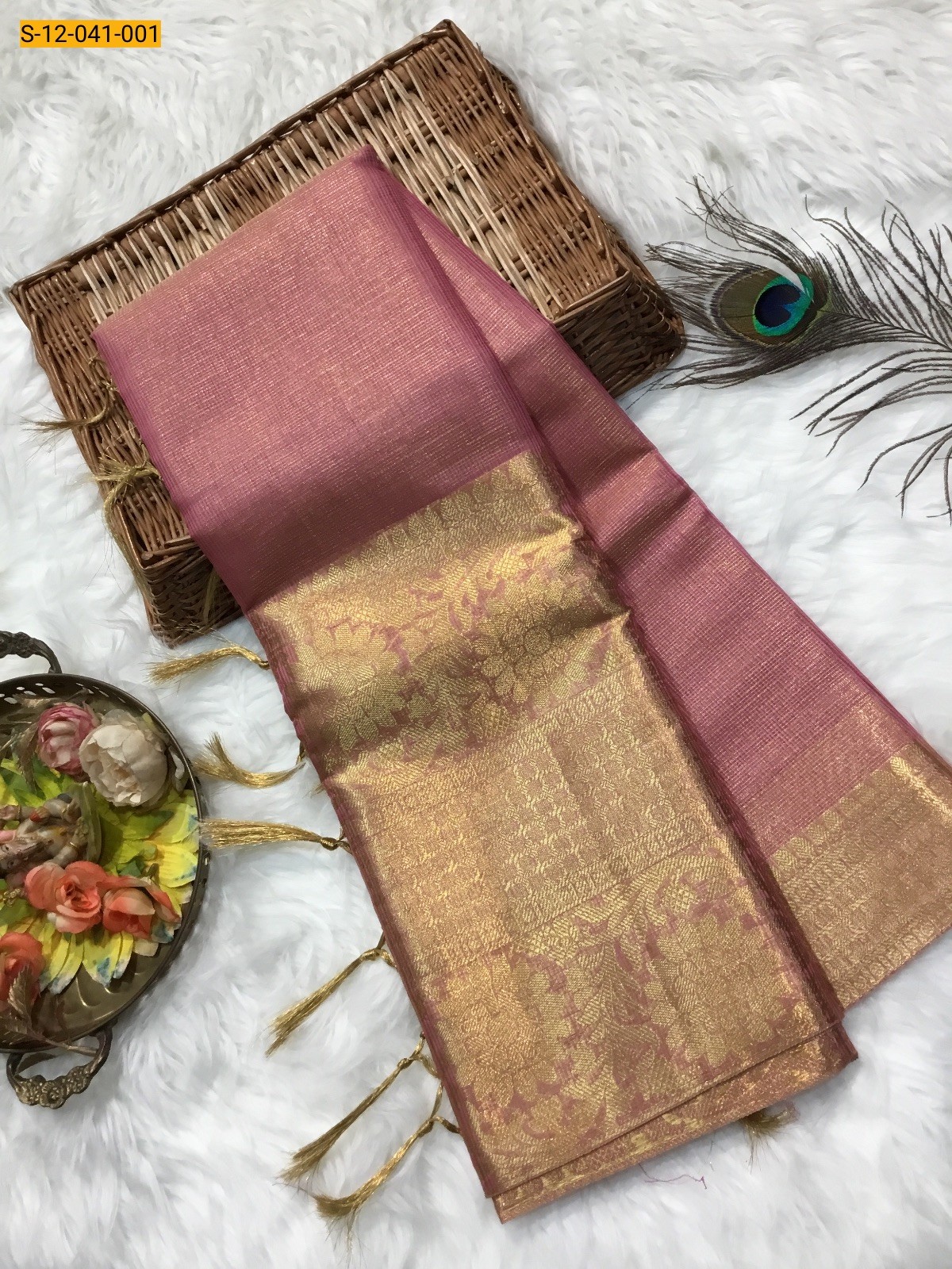 Pink Banarasi Tissue Silk Saree