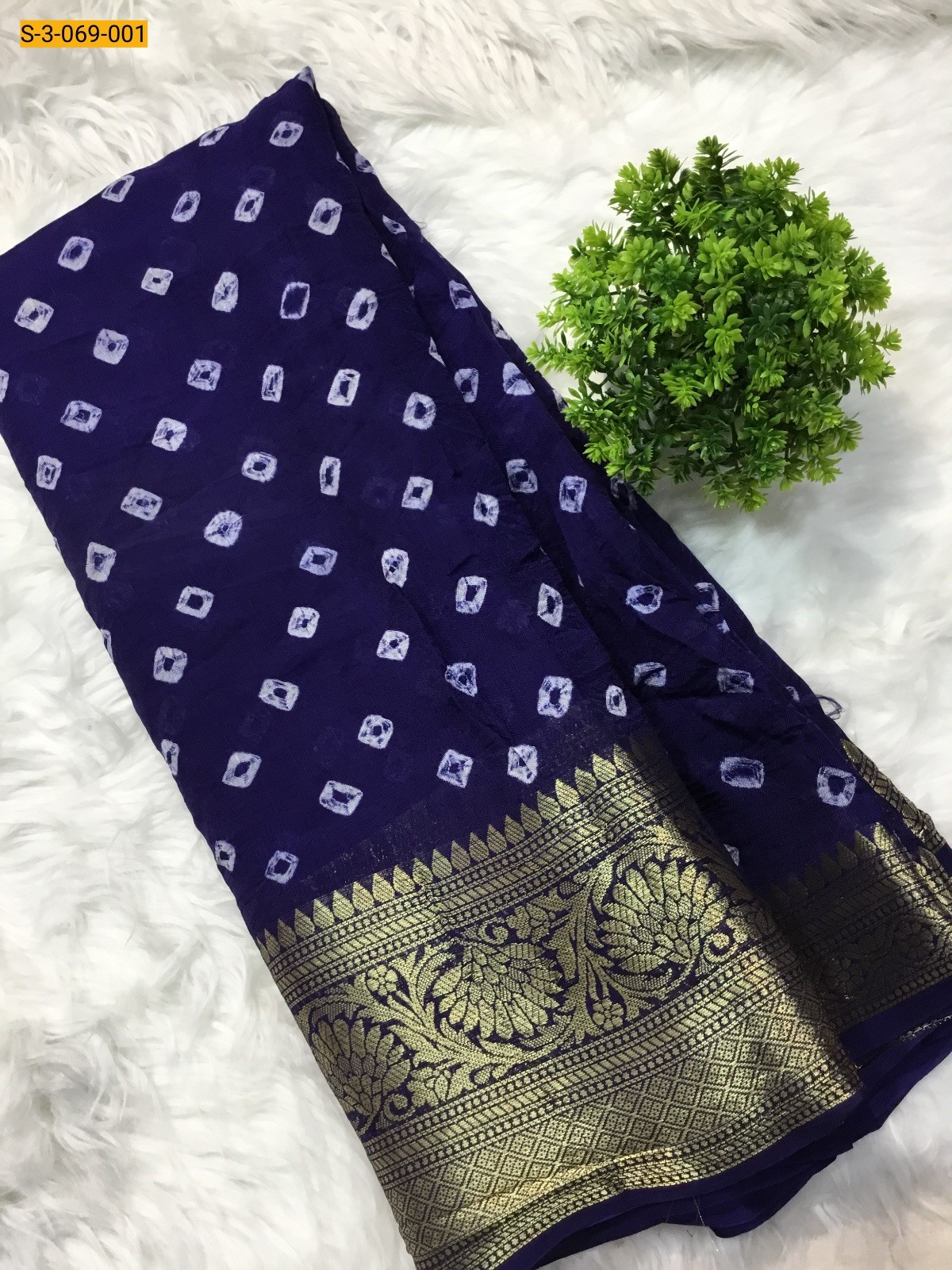 Blue Bandhini Printed Silk Saree