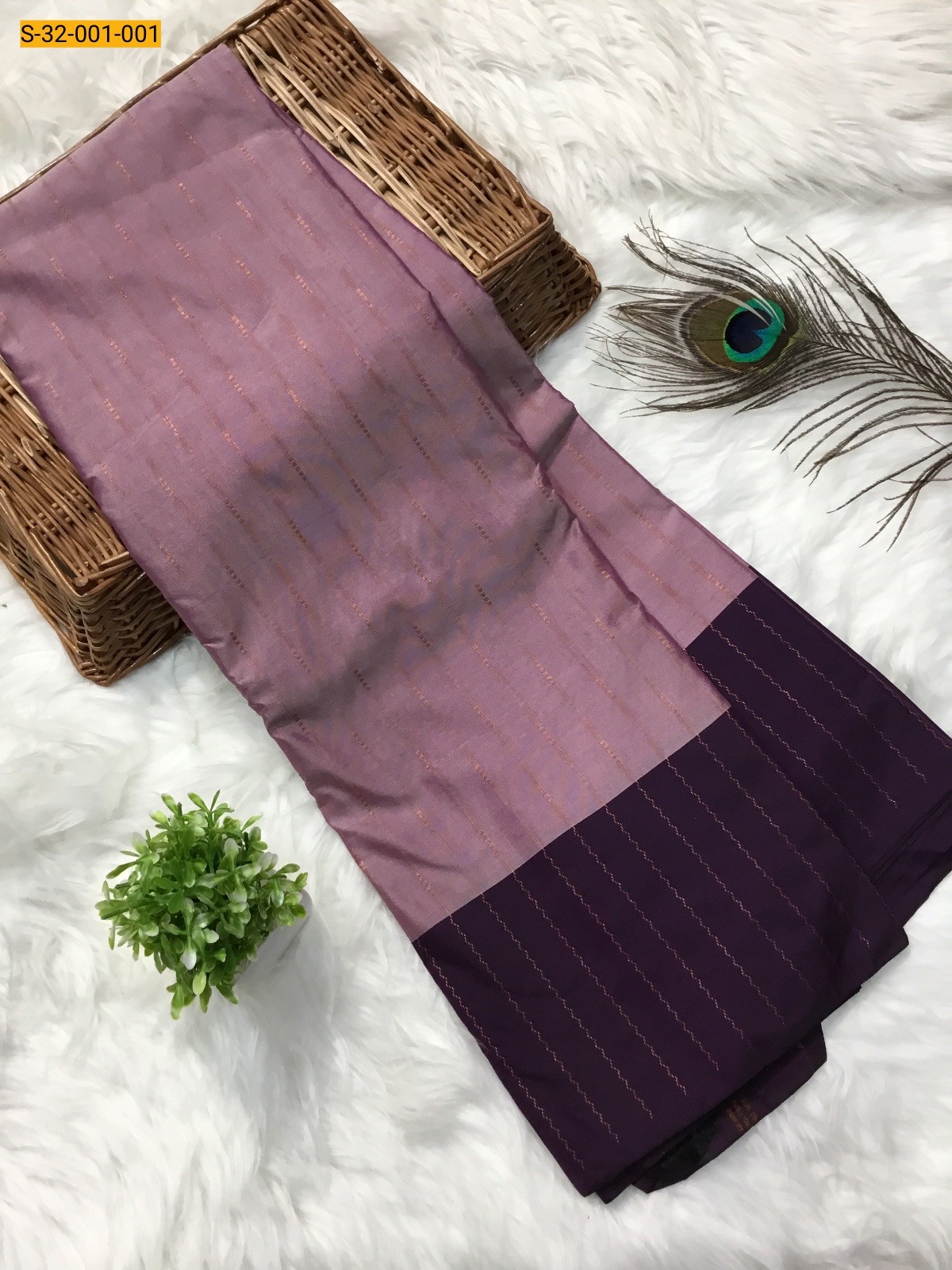 Lavender Dropping Thread Design Fancy Soft Silk Saree