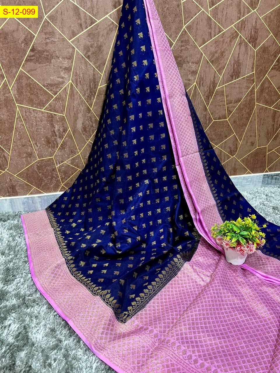 Navy Blue Dupion soft silk saree