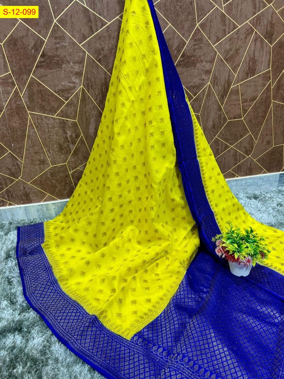Yellow Dupion soft silk saree