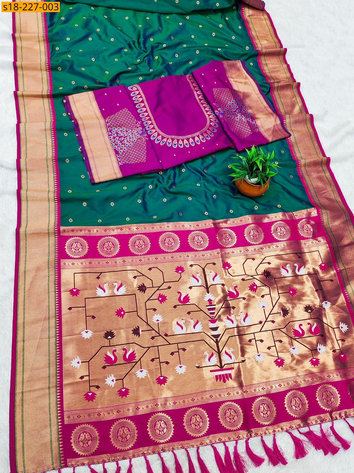Green Soft  paithani silk saree