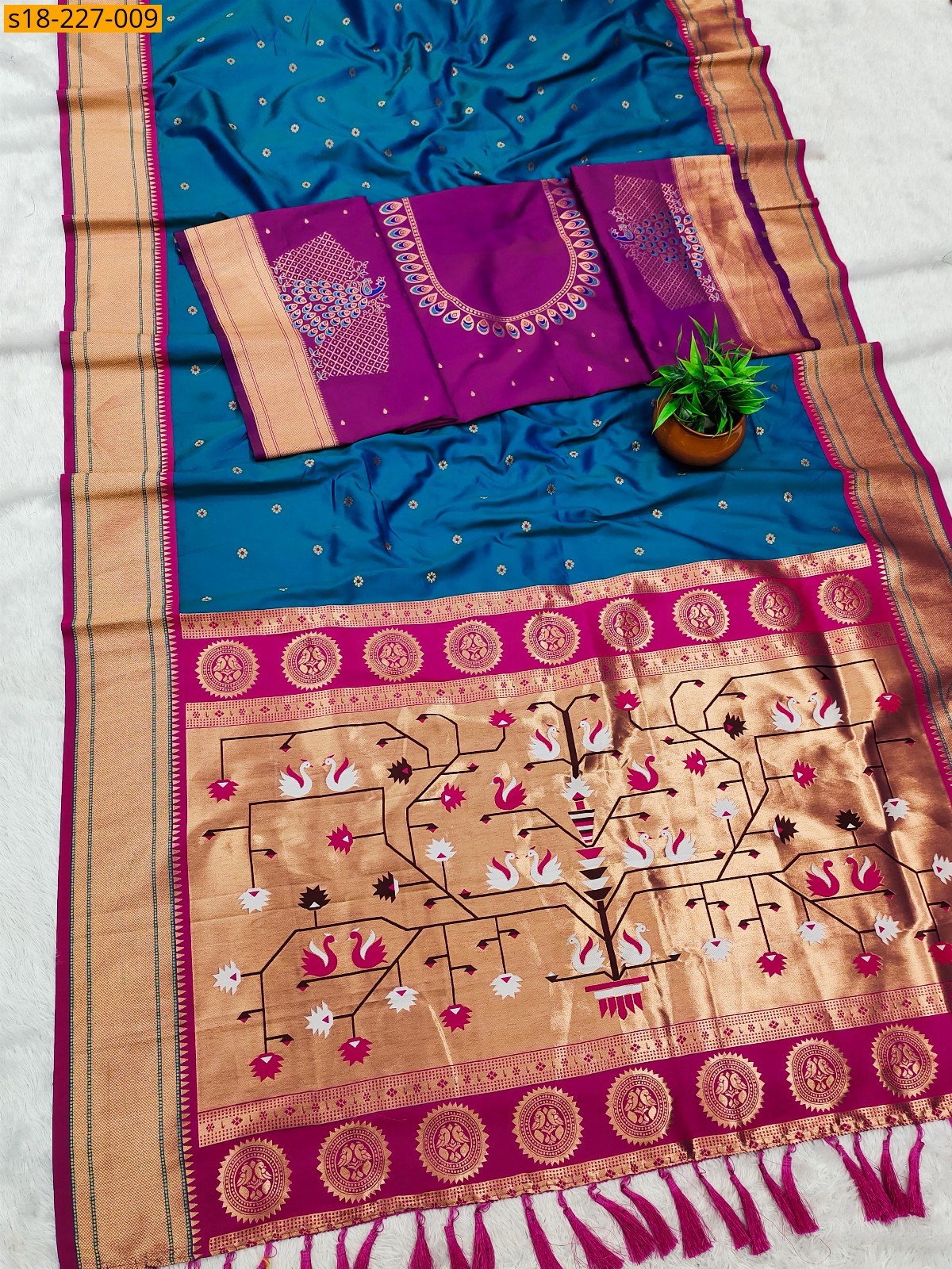 Blue Soft  paithani silk saree