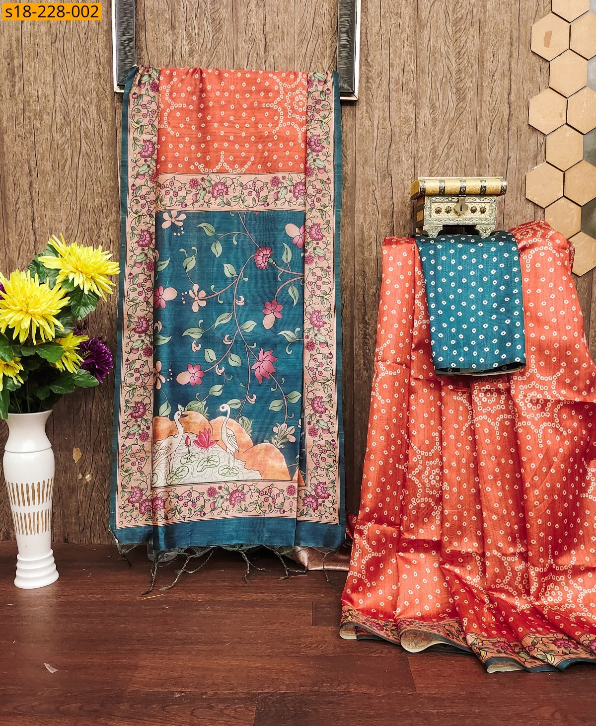 Orange Soft bandhani raw silk saree