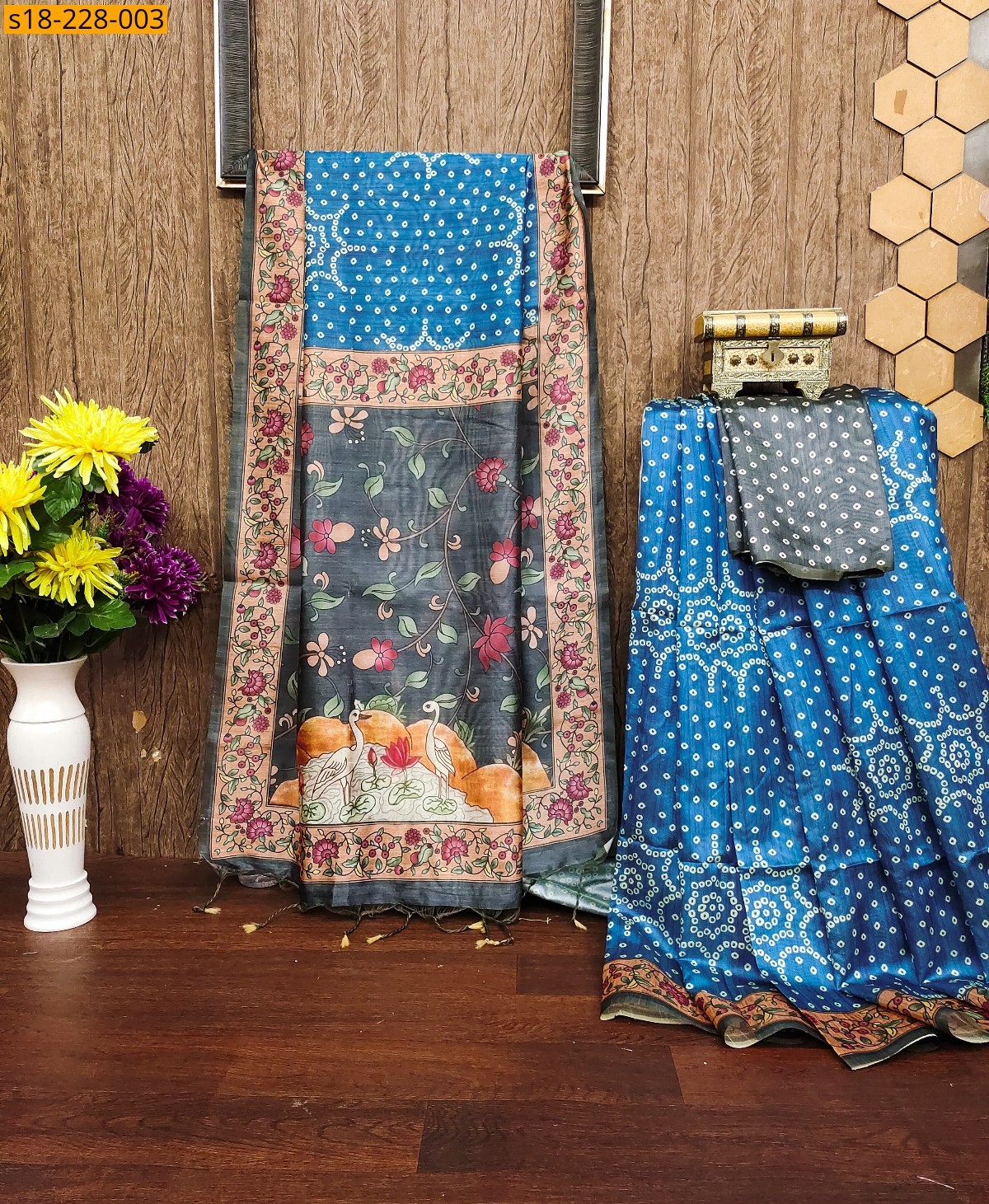 Blue Soft bandhani raw silk saree