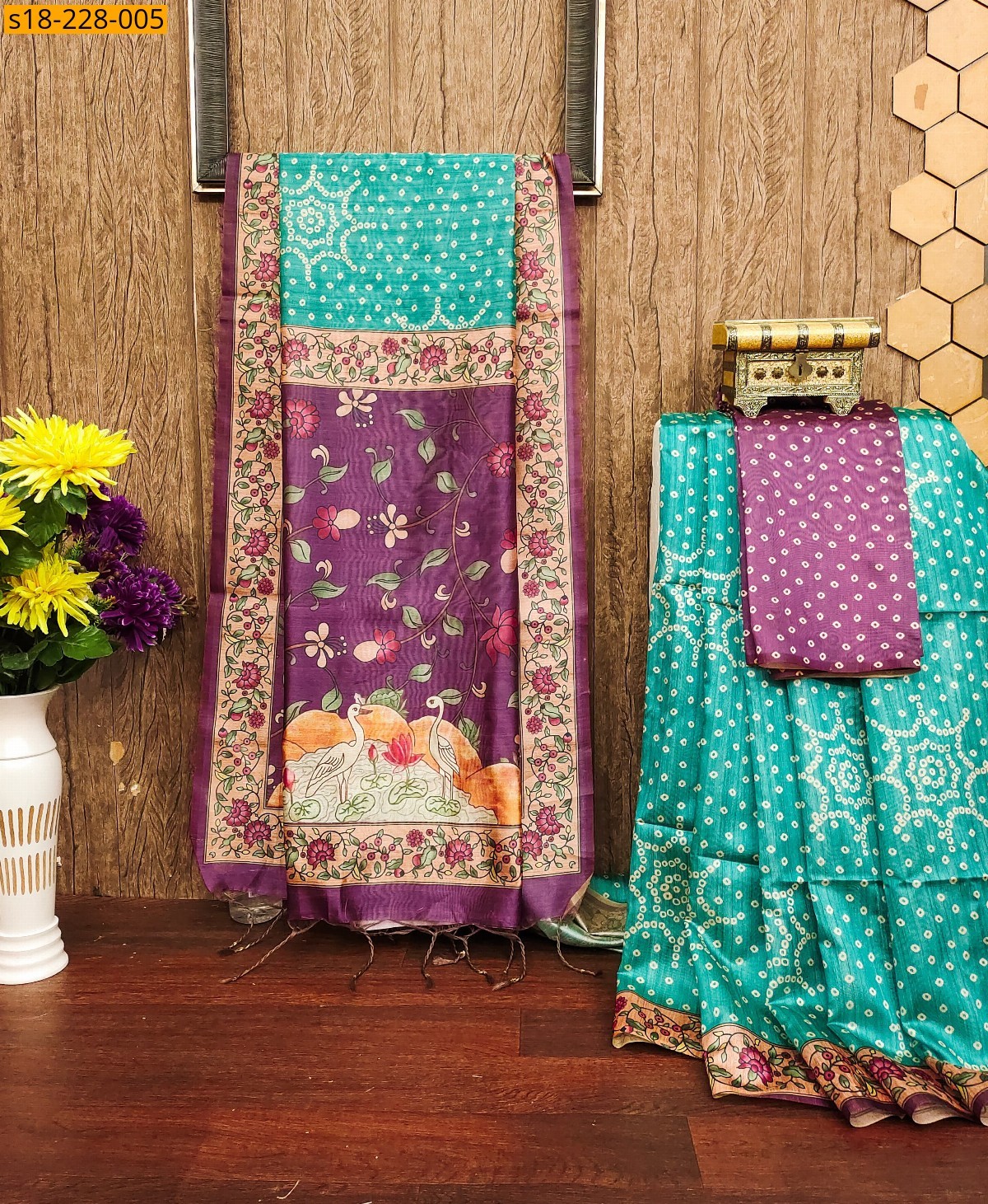 Rama Green Soft bandhani raw silk saree