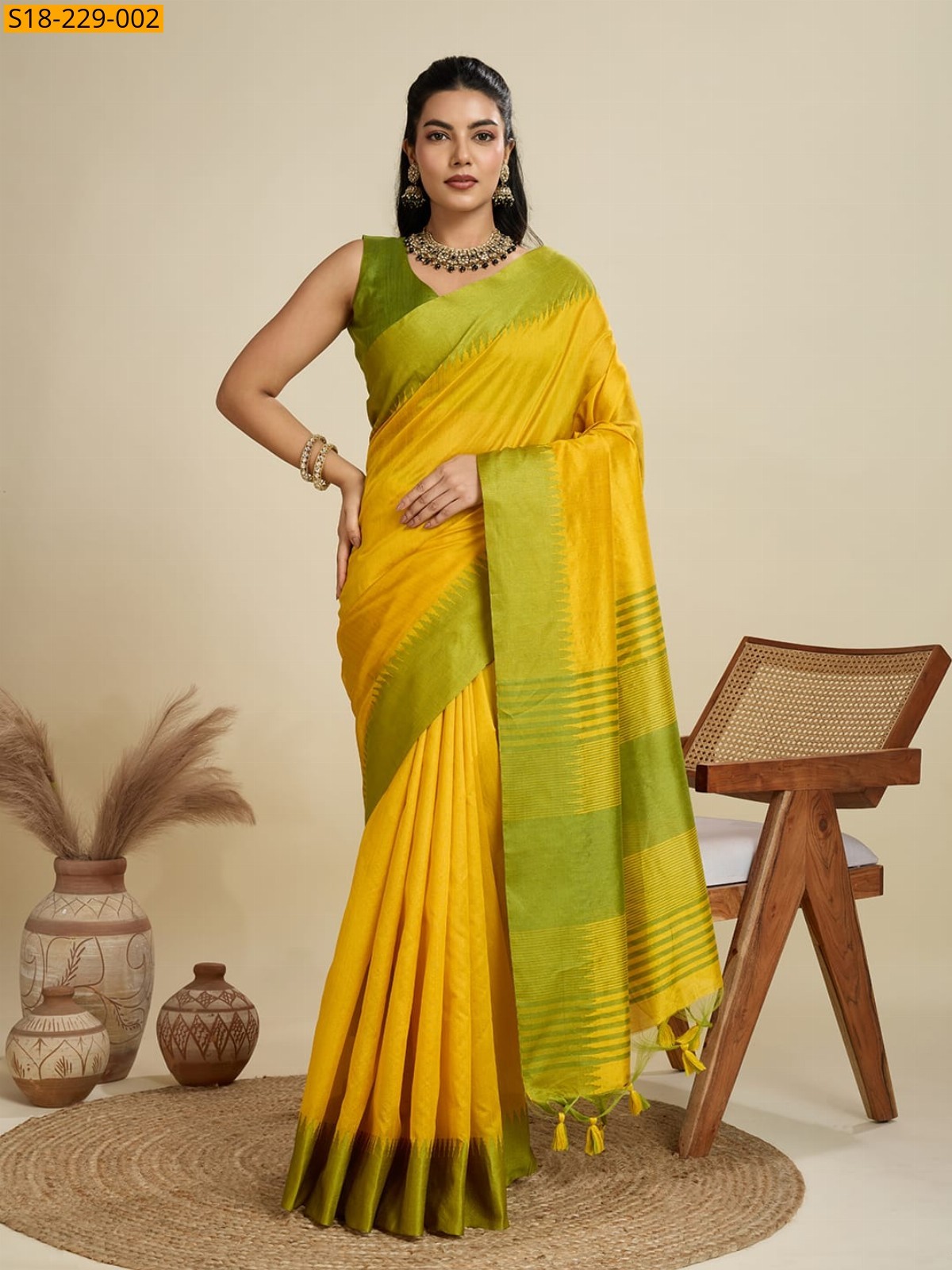 Yellow Fancy Khadi raw silk sarees