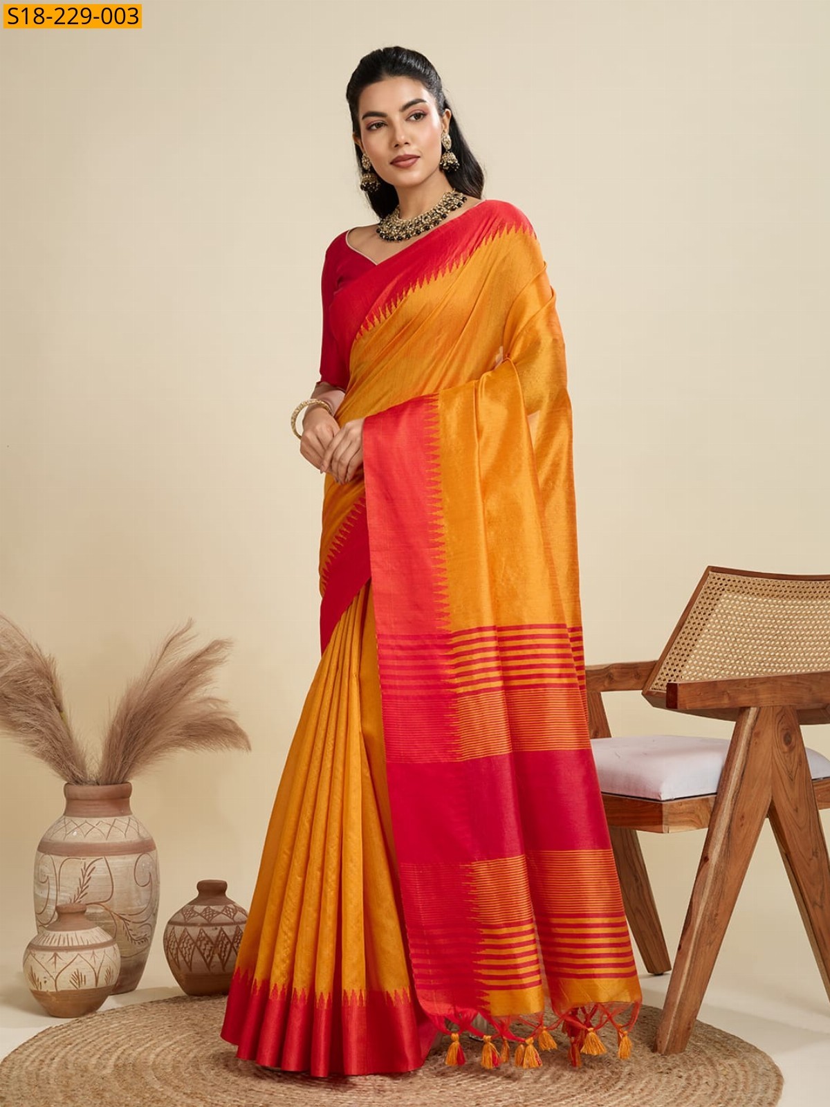 Orange Fancy Khadi raw silk sarees