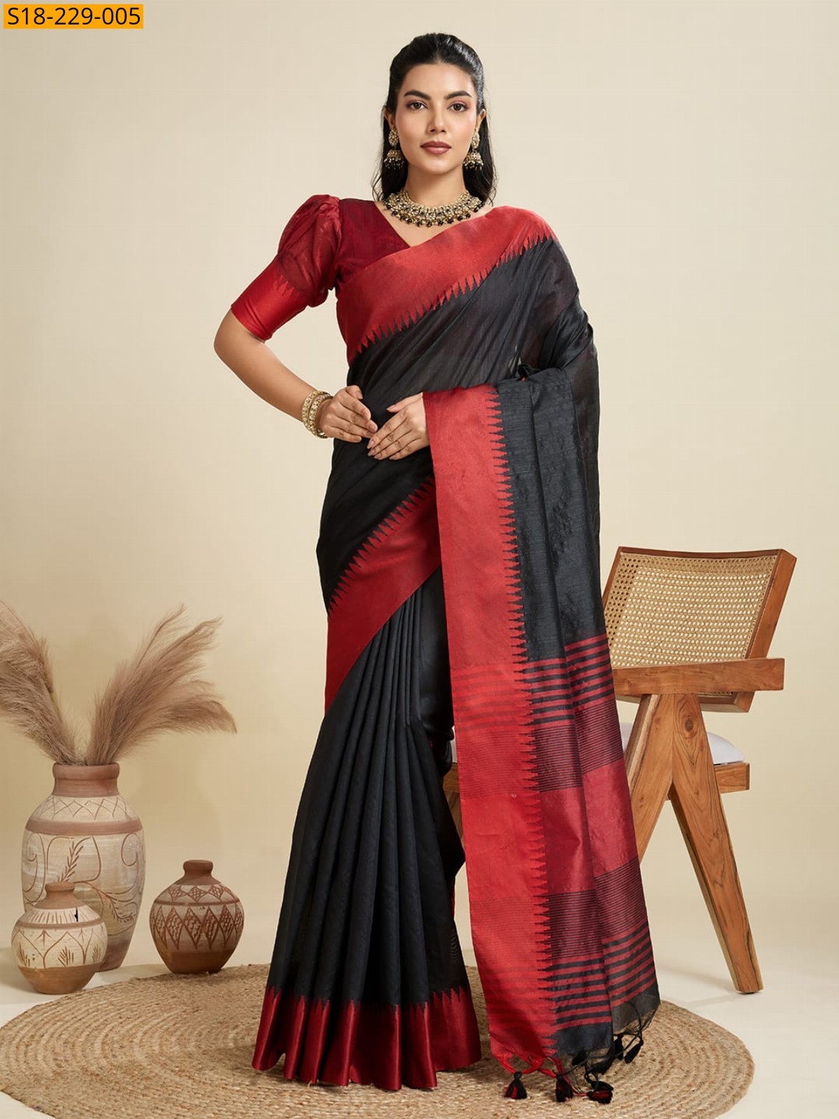 Black Fancy Khadi raw silk sarees