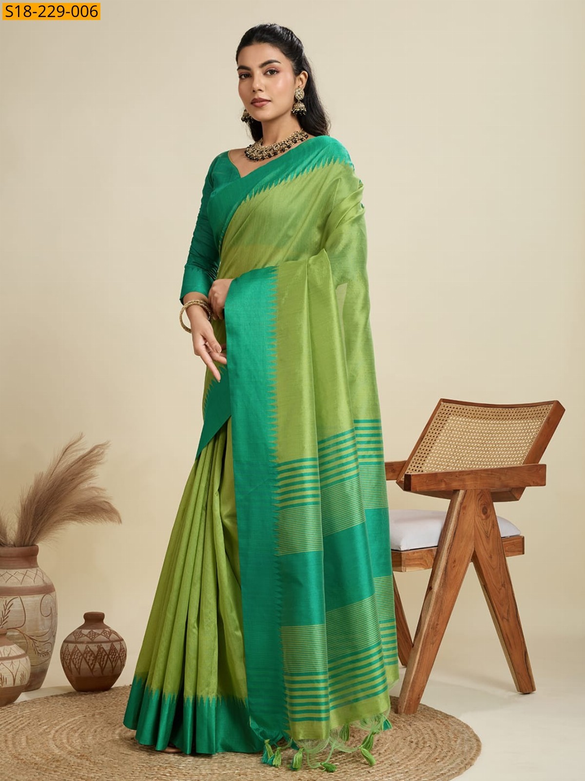 Green Fancy Khadi raw silk sarees