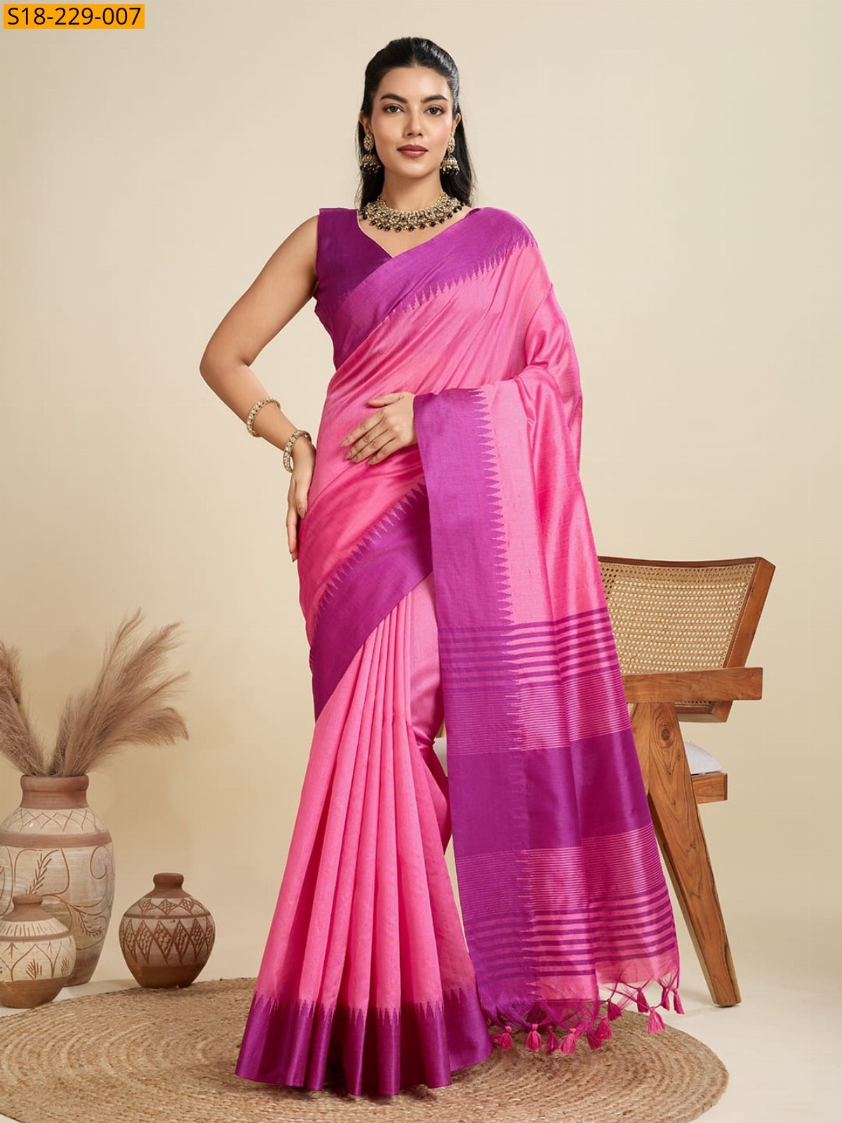 Pink Fancy Khadi raw silk sarees