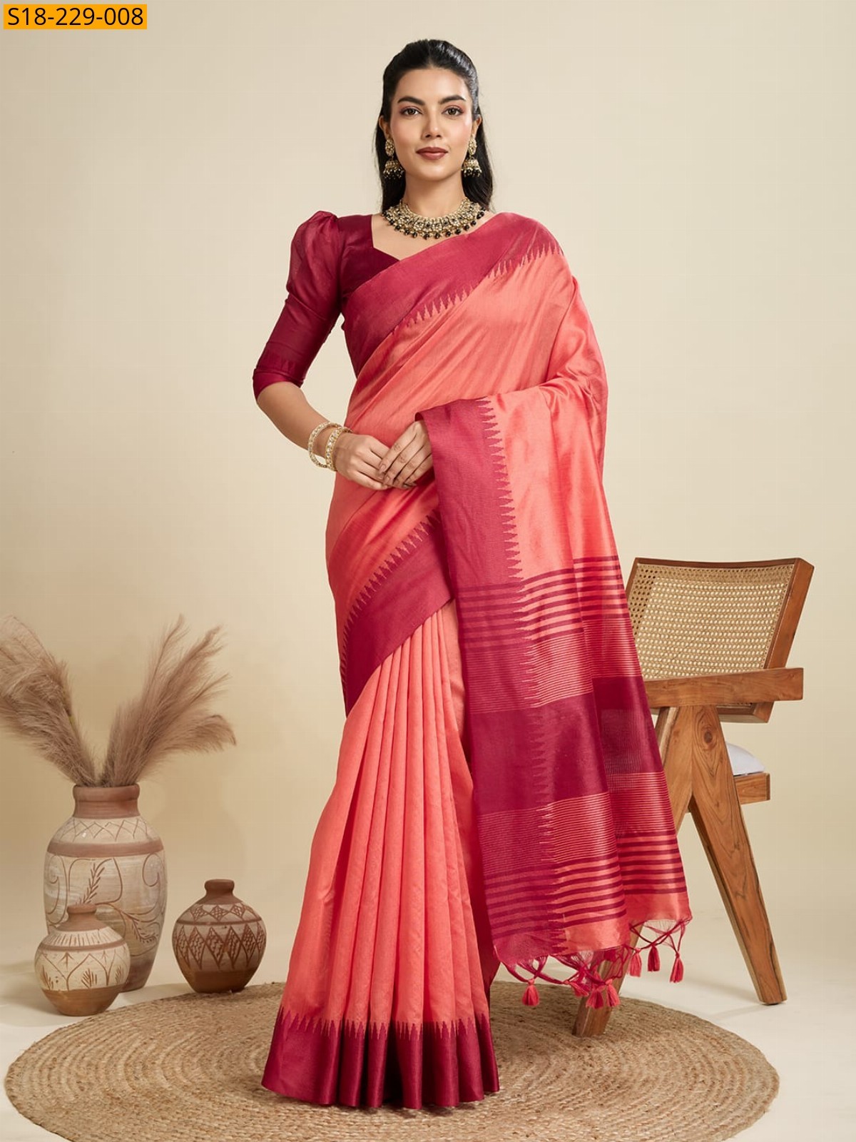 Peach Fancy Khadi raw silk sarees