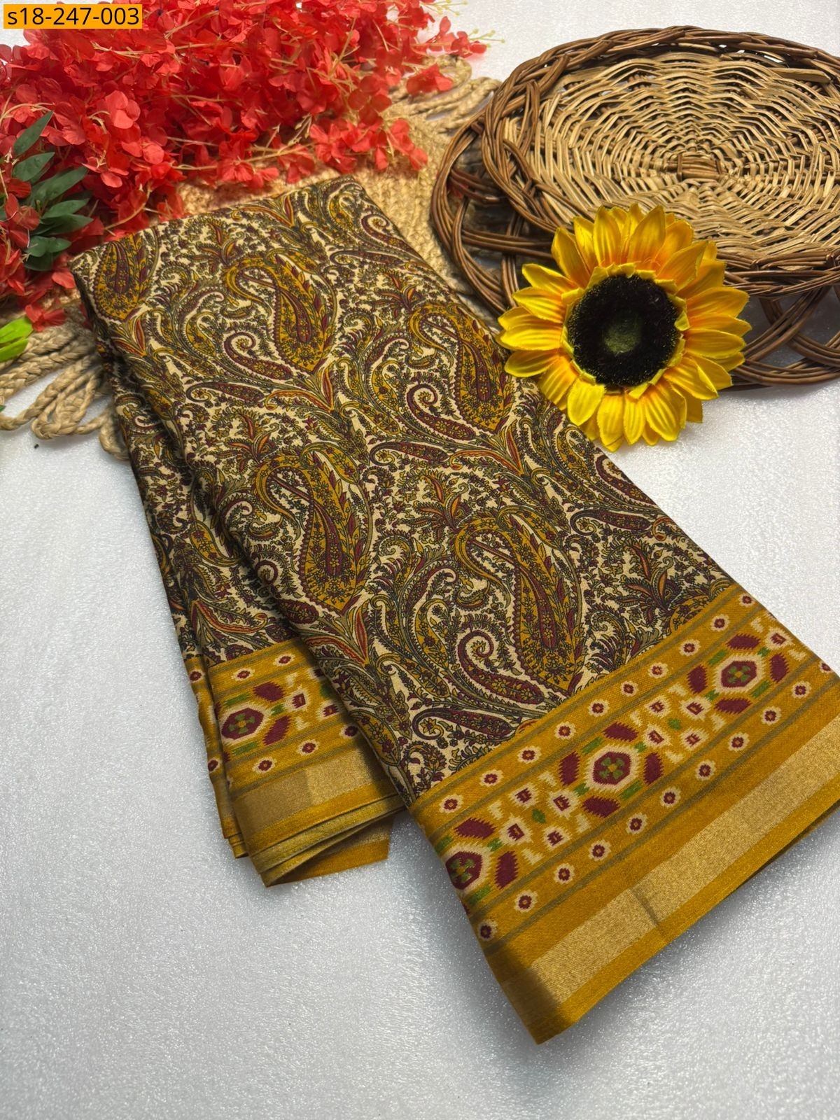 Mustard Original ekkat silk saree