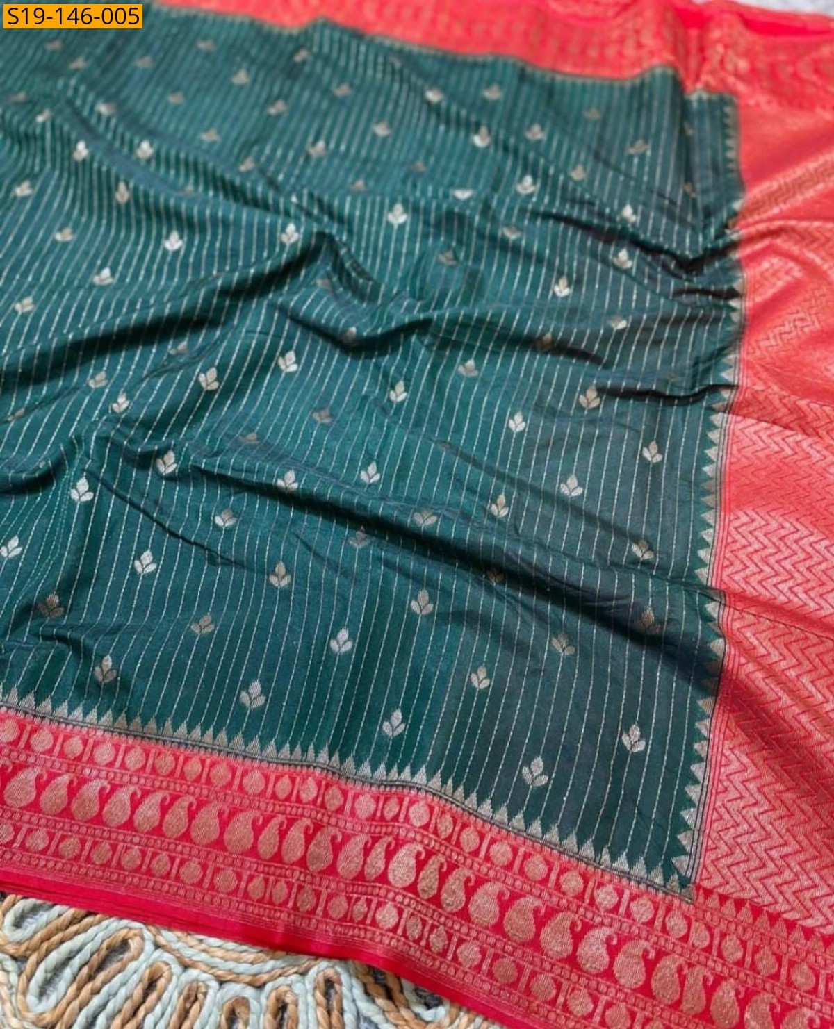 Green Banarasi Soft Raw Mango silk saree