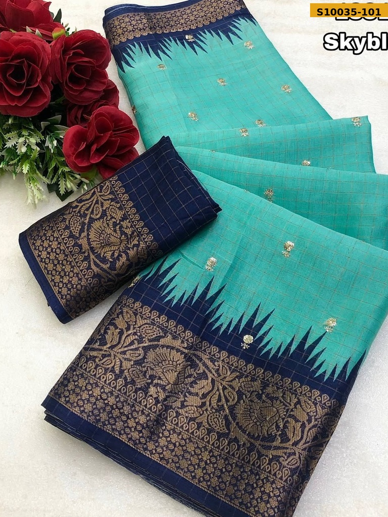 [S10035-101] Fancy Dola Checks Printed Saree