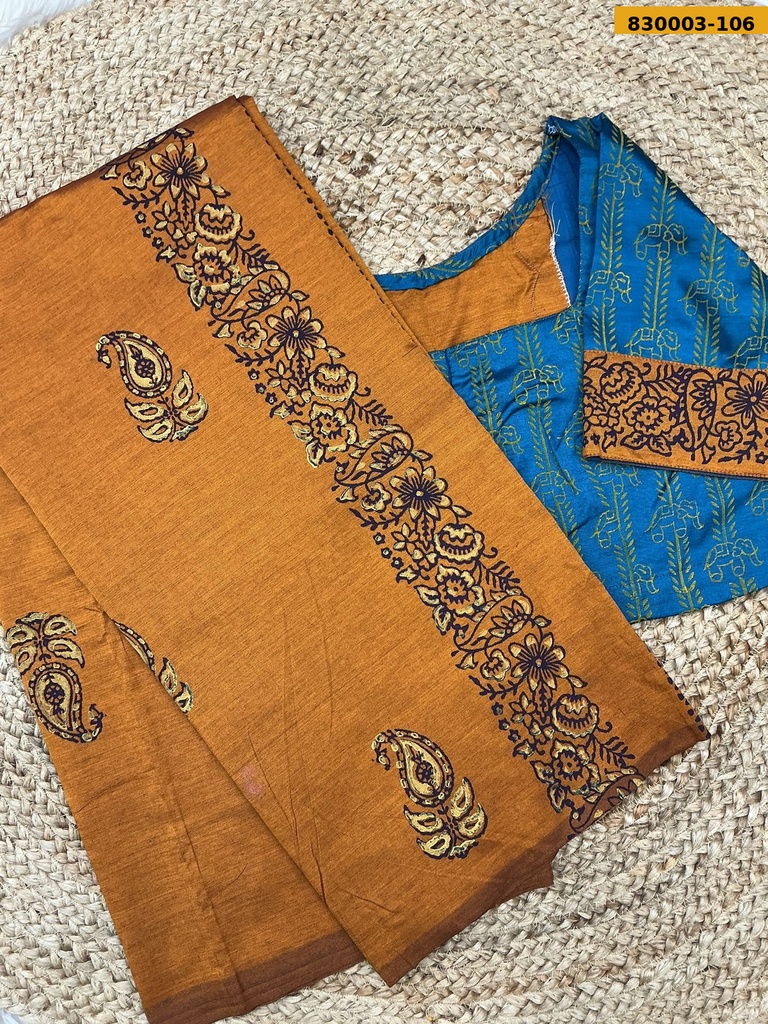 South Mix Cotton Saree with stitched blouse