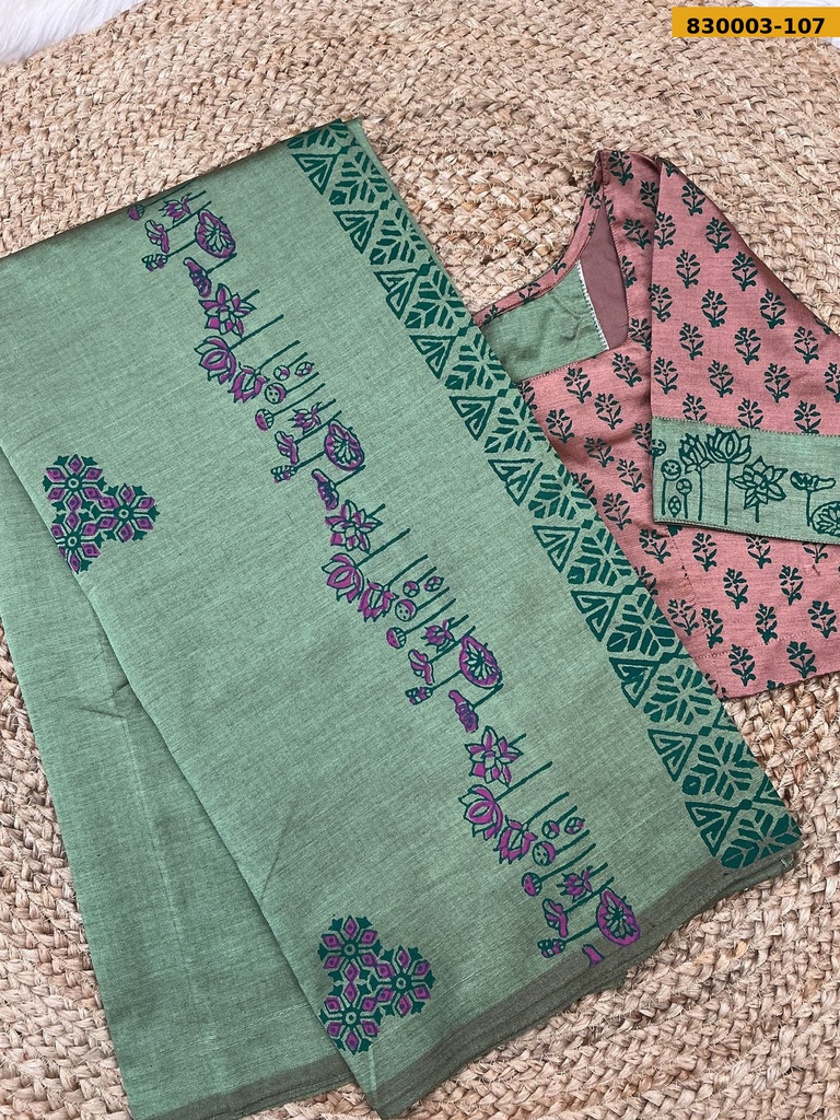 South Mix Cotton Saree with stitched blouse