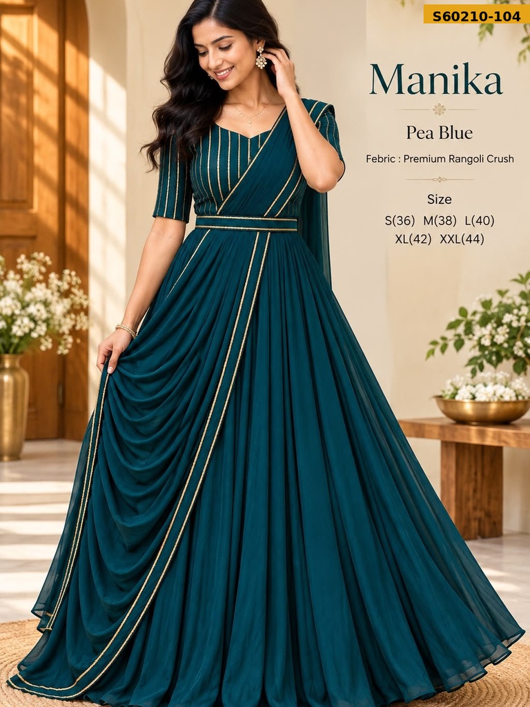 Fancy Rangoli Crush gown with dupatta