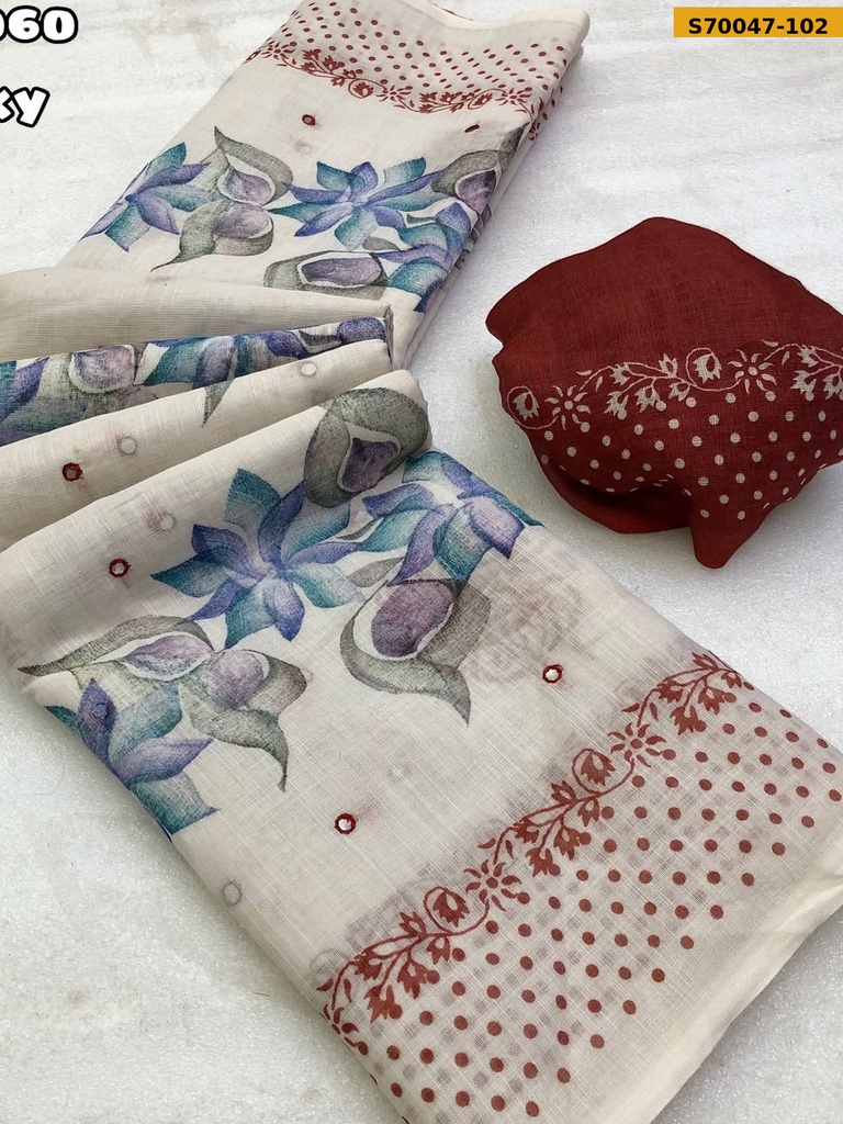 Fancy Soft Linen Brush Printed Saree