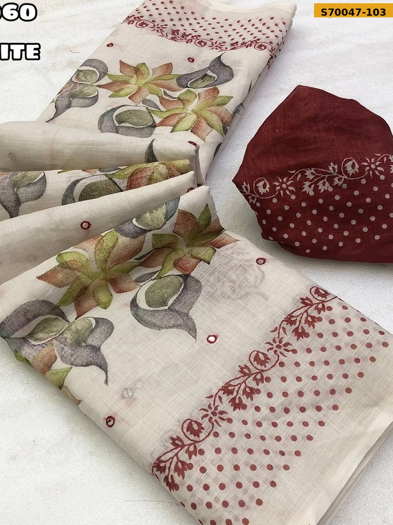 Fancy Soft Linen Brush Printed Saree