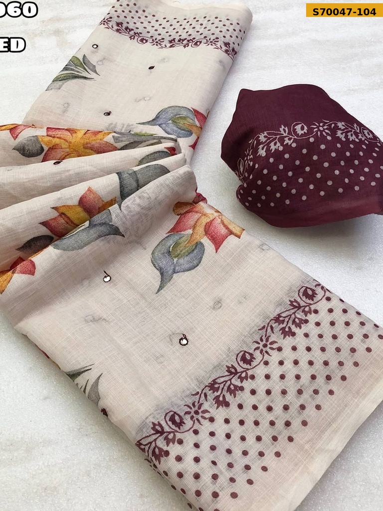 Fancy Soft Linen Brush Printed Saree