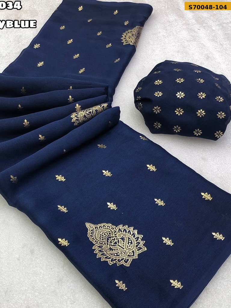 Fancy Moss Chiffon Gold Foil Print Saree