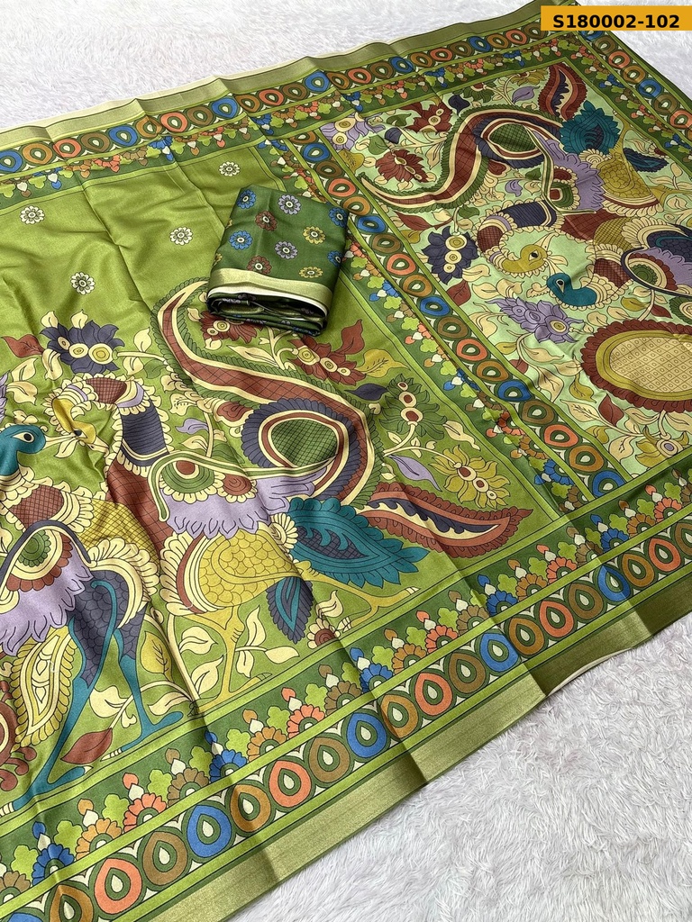 Fancy Tussar Silk Kalamkari Printed Saree