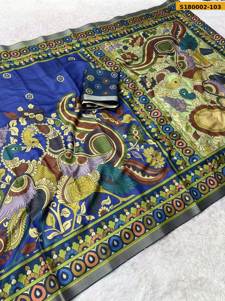 Fancy Tussar Silk Kalamkari Printed Saree