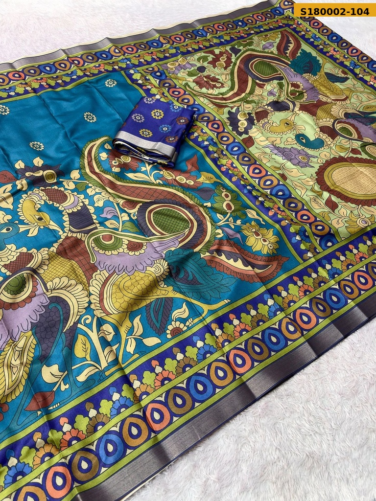 Fancy Tussar Silk Kalamkari Printed Saree