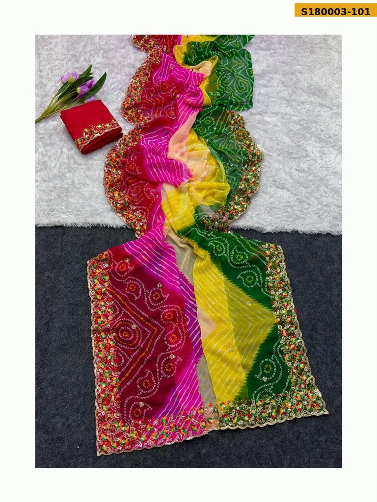 [S180003-101] Fancy Georgette Bhandhani Printed Saree (S180003-101)
