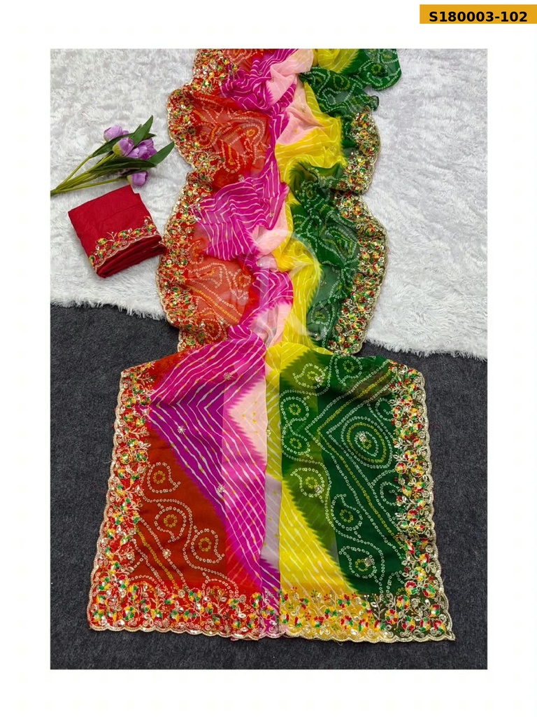Fancy Georgette Bhandhani Printed Saree