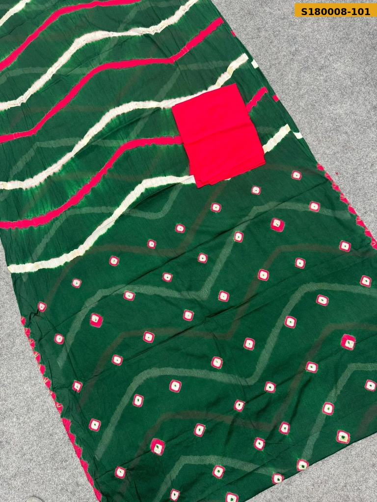 [S180008-101] Fancy Chinnon Hand Bandhej Saree (S180008-101)