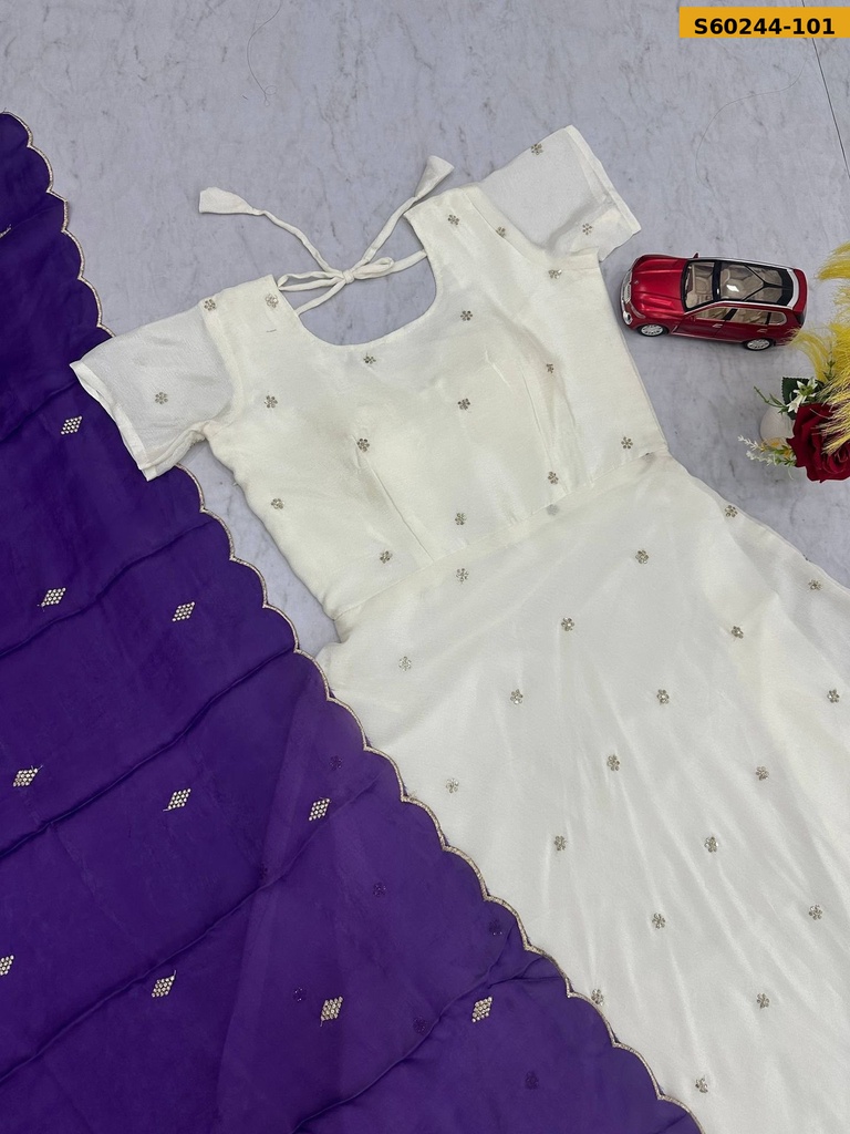 Fancy Chinnon Silk Embroidered Gown With Dupatta
