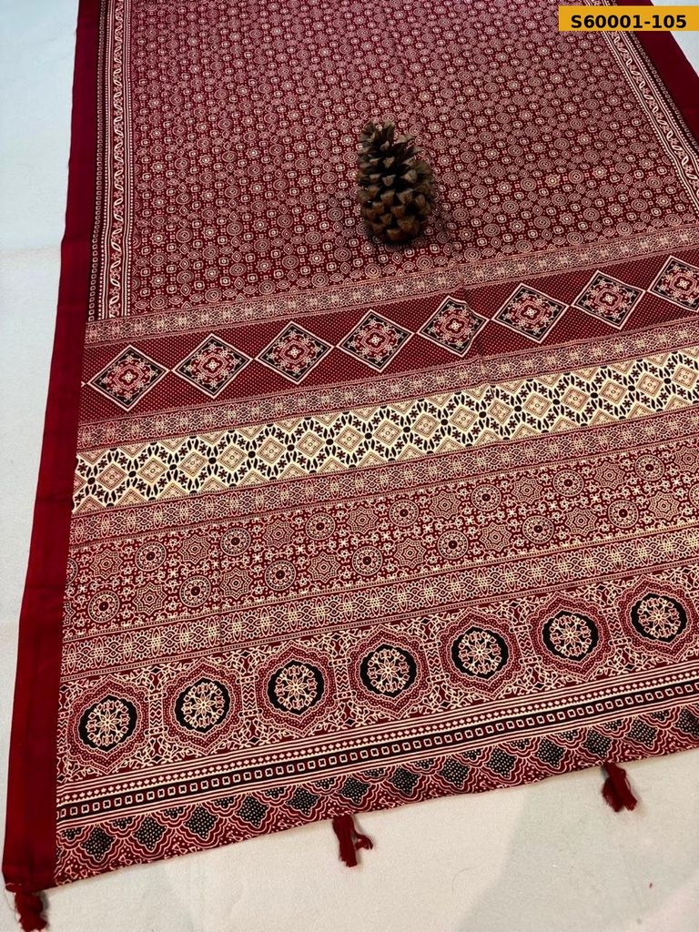 Fancy Gajji Silk Ajrakh Printed Saree