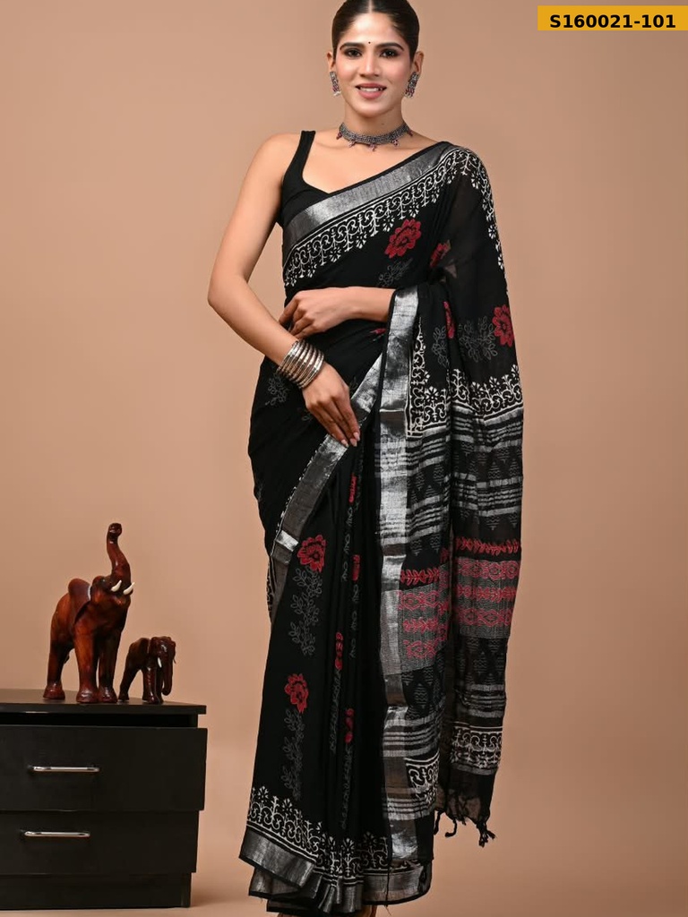 Handblock Print Linen Sarees