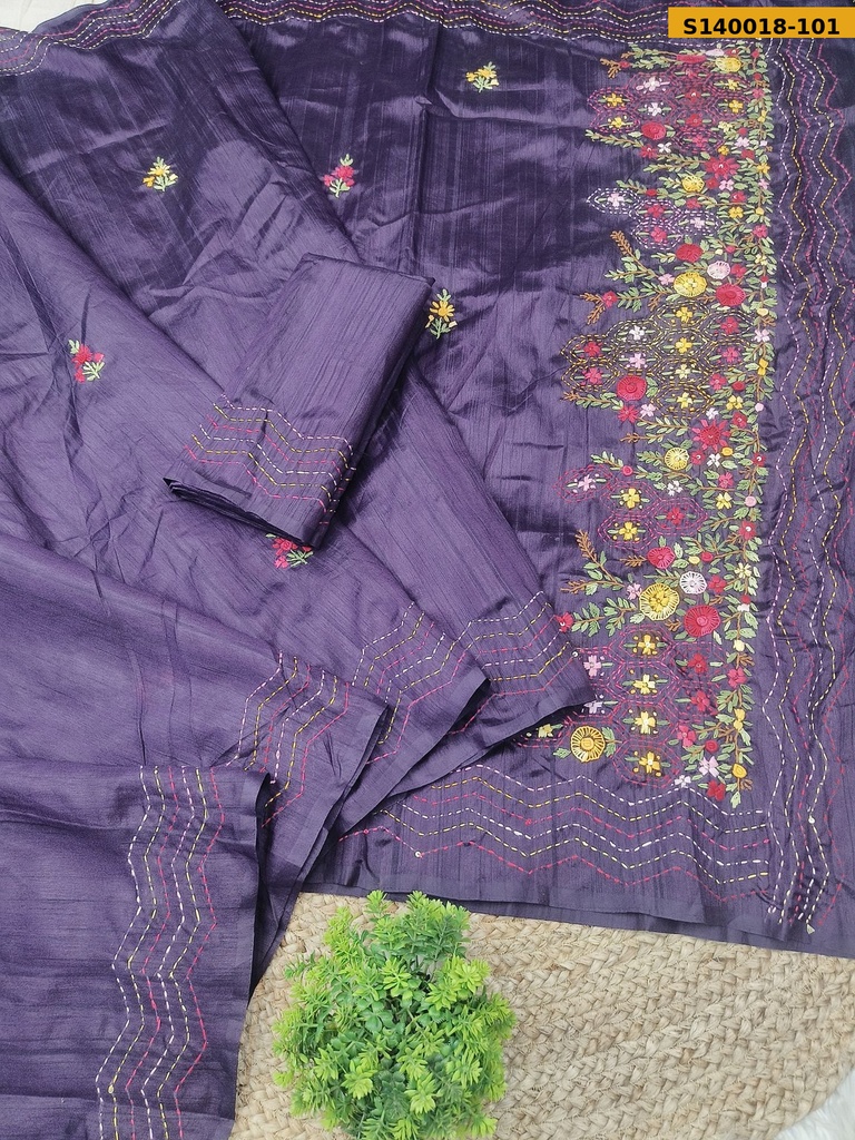 Flower kota Tussar silk embroidery Saree