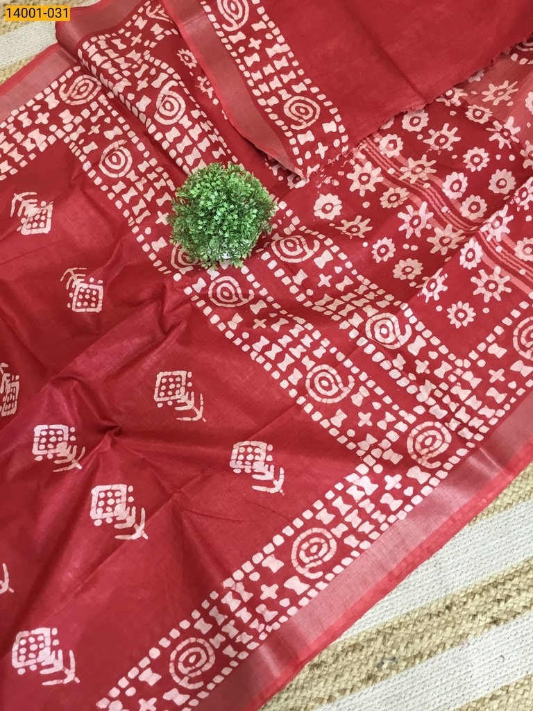 Linen Cotton Batik Printed Sarees