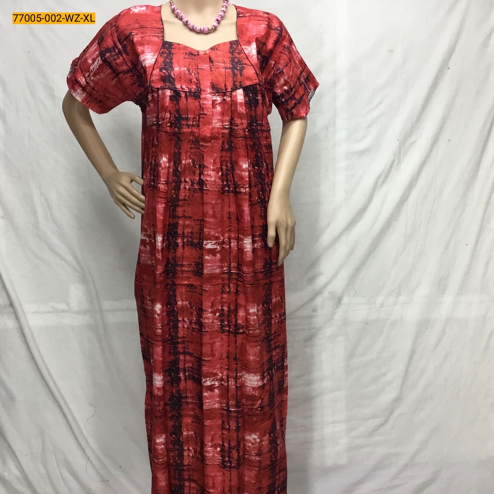 Pleated Cotton Printed Nighty-XXXL